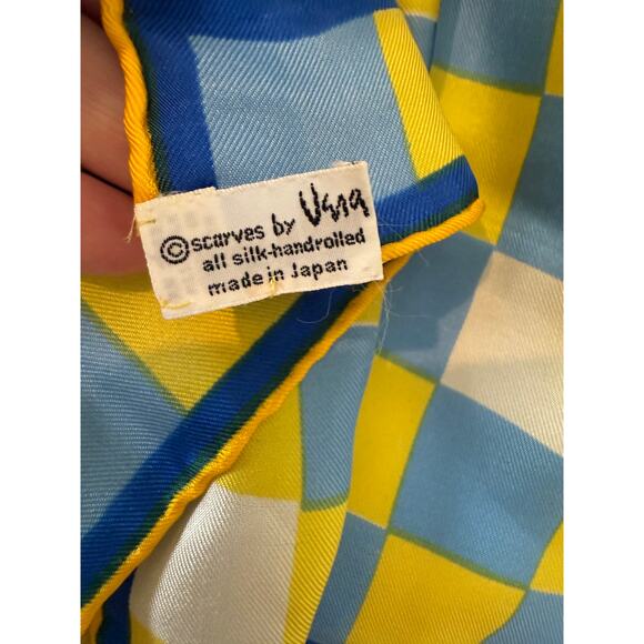 Vintage Vera Neumann Mod Geometric Print Silk Neck Scarf Yellow Blue - Picture 6 of 10